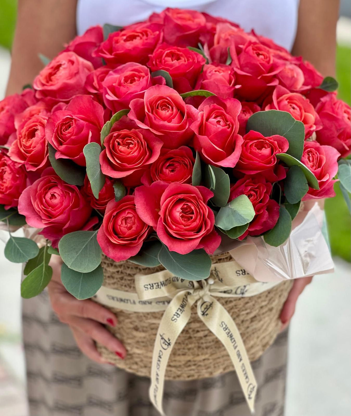 Basket of Scarlet Roses